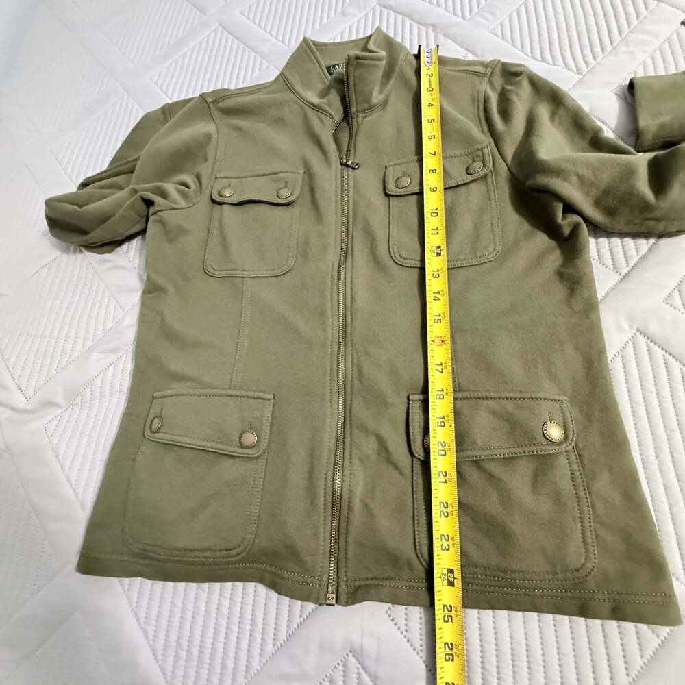 Lauren Ralph Lauren Olive Green Cotton Full Zip Military Style Pocket Jacket L - Picture 8 of 8